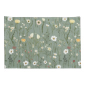 セージ緑イエローホワイトボホワイルドフラワーズフローラ 枕カバー (裏面-右)