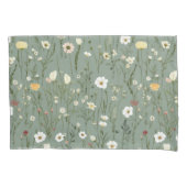 セージ緑イエローホワイトボホワイルドフラワーズフローラ 枕カバー (正面左)