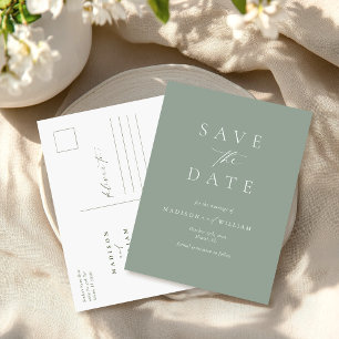 セージ緑エレガントな結婚式の日付を保存 ポストカード