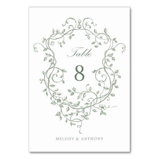 セージ緑エレガントフランスのビクトリアンフローラ群 テーブルナンバー (正面)