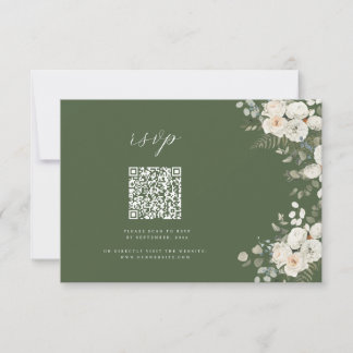 セージ緑エレガントフローラ植物学結婚QR 出欠カード