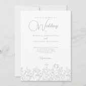 セージ緑エレガントフローラ結婚の花 招待状 (正面)