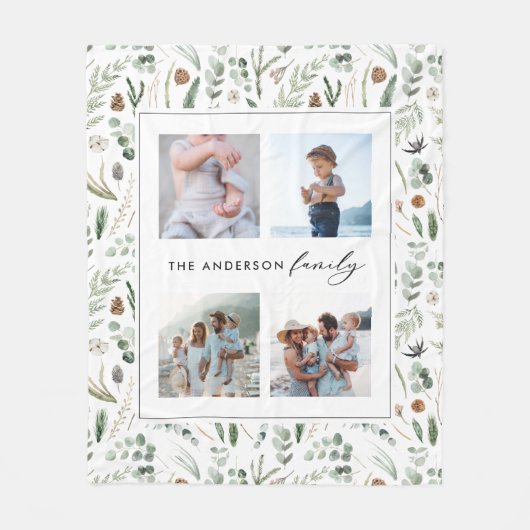 セージ緑エレガント植物科モダン4枚の写真 フリースブランケット (正面)