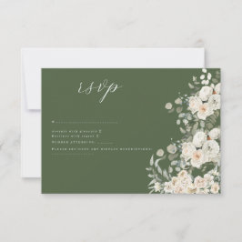 セージ緑エレガント白フローラ植物学結婚院 出欠カード