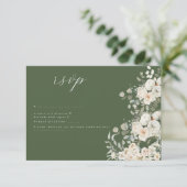 セージ緑エレガント白フローラ植物学結婚院 出欠カード (スタンド正面)