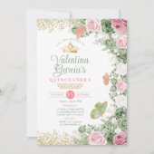 セージ緑キンセアニラ15アノスピンクの花の冠 招待状 (正面)