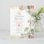 セージ緑キンセアニラ15アノスピンクの花の冠 招待状 (スタンド正面)