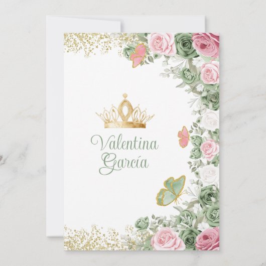 セージ緑キンセアニラ15アノスピンクの花の冠 招待状 (裏面)