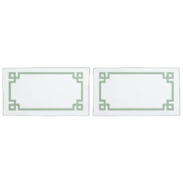 セージ緑ギリシャ鍵縁どキングサイズ 枕カバー