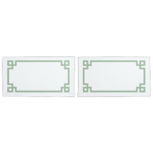 セージ緑ギリシャ鍵縁どキングサイズ 枕カバー