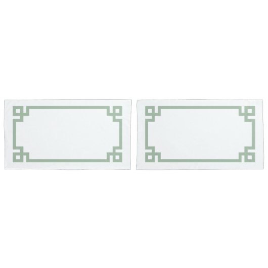 セージ緑ギリシャ鍵縁どキングサイズ 枕カバー (正面-セット)