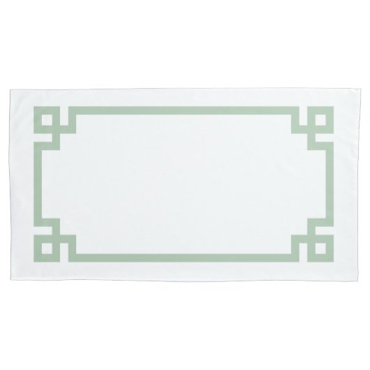 セージ緑ギリシャ鍵縁どキングサイズ 枕カバー (正面左)