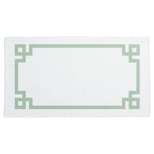 セージ緑ギリシャ鍵縁どキングサイズ 枕カバー (正面右)