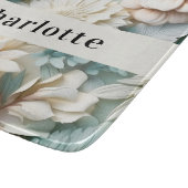 セージ緑クリーム花模様名スクリプト カッティングボード (角)