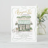 セージ緑コケットボウパリジャンカフェベビーシャワー 招待状 (スタンド正面)