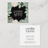 セージ緑シックな国フローラ&葉フレーム スクエア名刺 (正面/裏面)