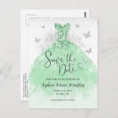 セージ緑シルバードレスキンセアニラ日付を保存 ポストカード (正面/裏面)