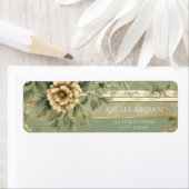 セージ緑ストライプの金ゴールド花差出人住所 ラベル (インサイチュ)