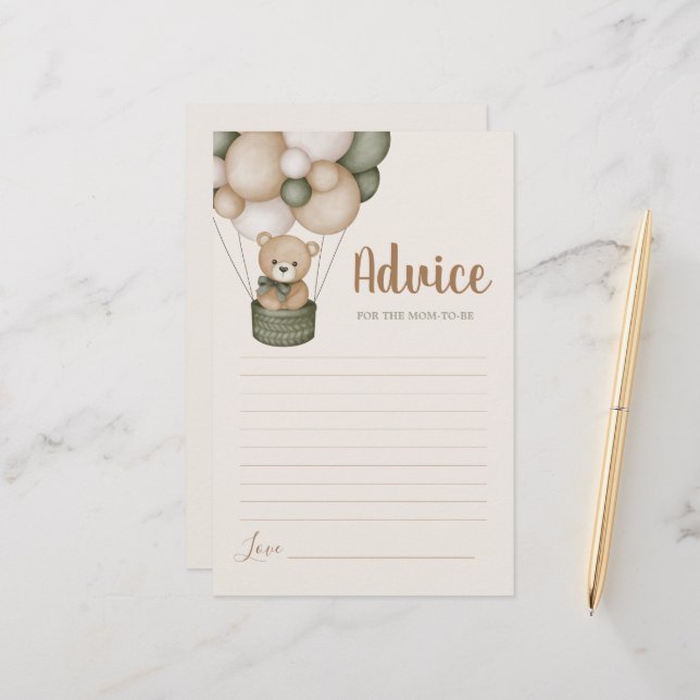 セージ緑テディベアアドバイスママのためにカードになる (正面/裏面インサイチュ)