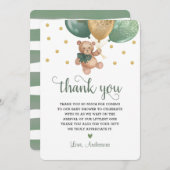 セージ緑テディベアBeary Much Baby Shower サンキューカード (正面/裏面)