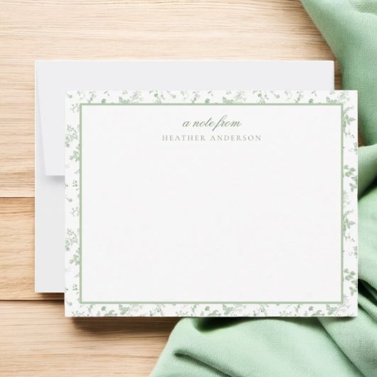 セージ緑トイルフローラパーソナライズされた文具 ノートカード