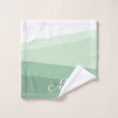 セージ緑トーンの幾何学的パターン バスタオルセット (ウォッシュタオル)