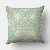 セージ緑ナチュラル金ゴールドダマスクピロー クッション (裏面)
