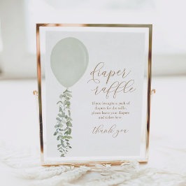 セージ緑バルーンベビーシャワーおむつラッフル ポスター