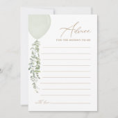 セージ緑バルーンベビーシャワーアドバイスカード 招待状 (正面)