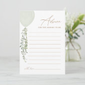 セージ緑バルーンベビーシャワーアドバイスカード 招待状 (スタンド正面)