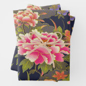 セージ緑ピンクの着物日本のフローラデコップページ ラッピングペーパーシート (インサイチュ)