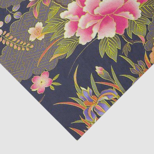 セージ緑ピンクの着物日本のフローラデコップページ 薄葉紙 (詳細)