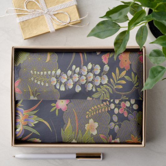 セージ緑ピンクの着物日本のフローラデコップページ 薄葉紙 (ギフト)