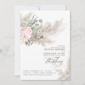 セージ緑ピンクの花パンパスグラス結婚ズ 招待状 (正面)
