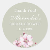 セージ緑ピンクローゼスブライダルシャワーサンキューユー ラウンドシール (正面)