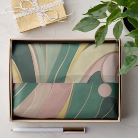 セージ緑ピンク抽象芸術包装紙3枚 薄葉紙 (ギフト)