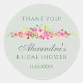 セージ緑ピンク牡丹ブライダルシャワーサンキュー ラウンドシール (正面)