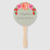 セージ緑ピンク牡丹ブライダルブランチありがとう ハンドファン (正面)