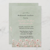 セージ緑ピンク牡丹ブライドメイド昼食会 招待状 (正面/裏面)