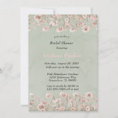 セージ緑ピンク牡丹水カラーブライダルシャワー 招待状 (正面)