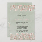 セージ緑ピンク牡丹水カラーブライダルシャワー 招待状 (正面/裏面)
