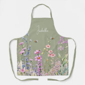 セージ緑ピンク紫の花の名前 エプロン (正面)