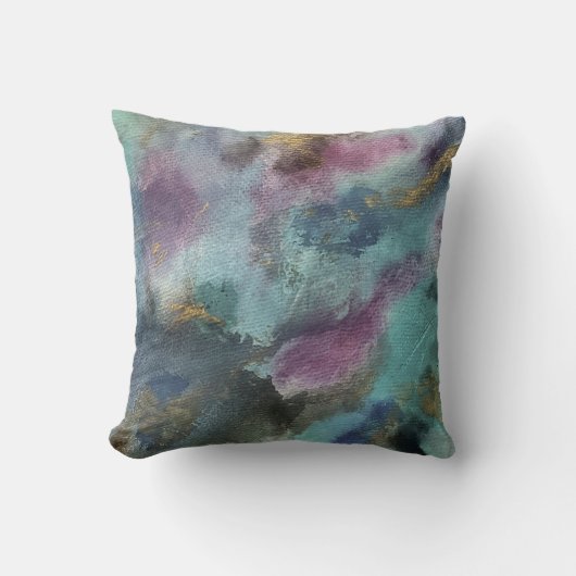 セージ緑ピンク金ゴールド水彩抽象芸術アート クッション (正面)