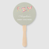 セージ緑ピーチピンクバタフライベビーシャワー ハンドファン (正面)