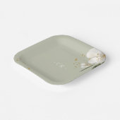 セージ緑フローラ水結婚色のイニシャル ペーパープレート (傾斜あり)