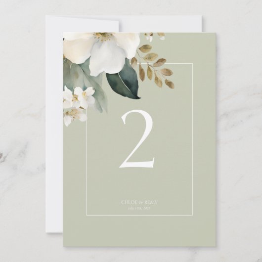セージ緑フローラ水結婚色のテーブル番号 (正面)