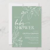 セージ緑ベビーシャワーフローラ 招待状 (正面)