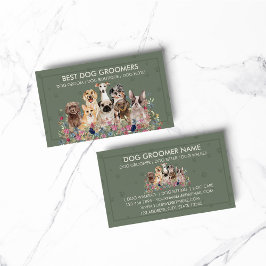 セージ緑ペットシッター犬の獣医用フレーム付きポーズ 名刺