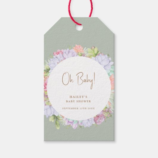 セージ緑ボホサボサボサボサボオ赤ちゃんシャワー ギフトタグ (正面)
