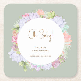 セージ緑ボホサボサボサボサボオ赤ちゃんシャワー スクエアペーパーコースター